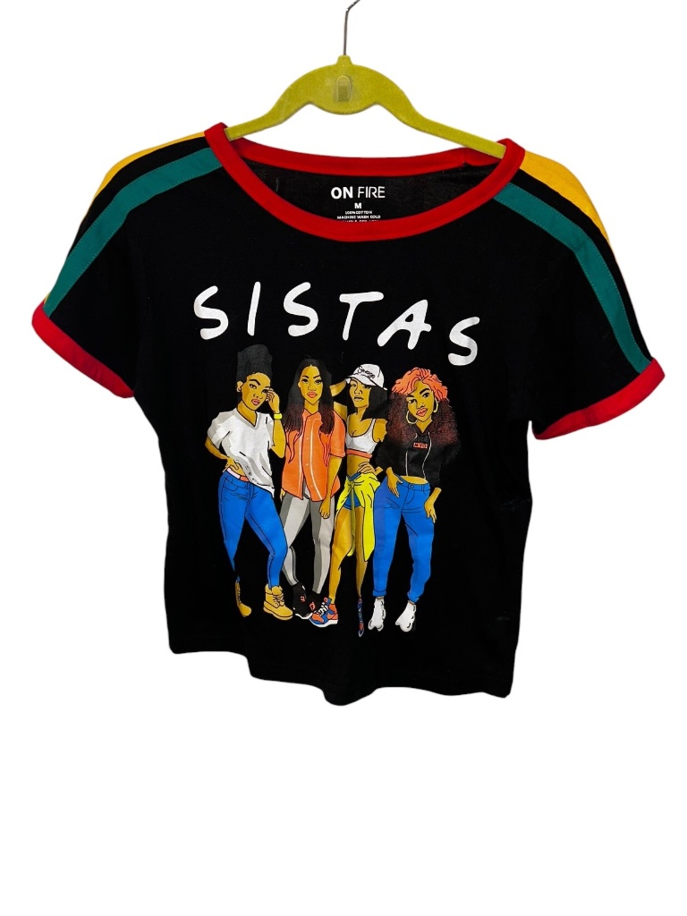 On Fire Sistas black green yellow cropped t-shirt graphic T M